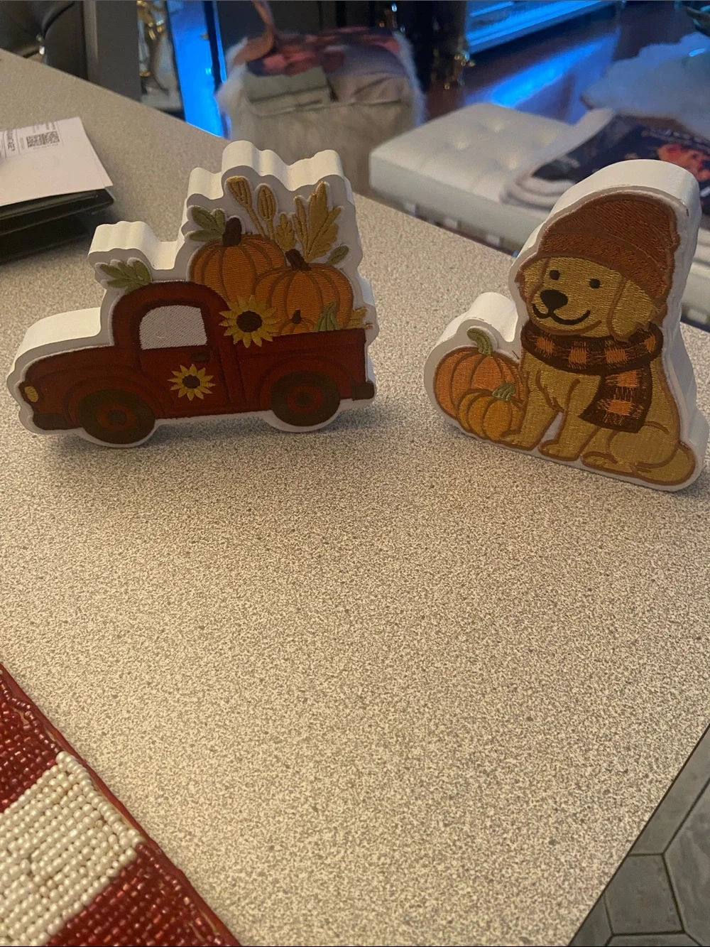 Fall Pumpkin Truck and Puppy Wooden Shelf Decor